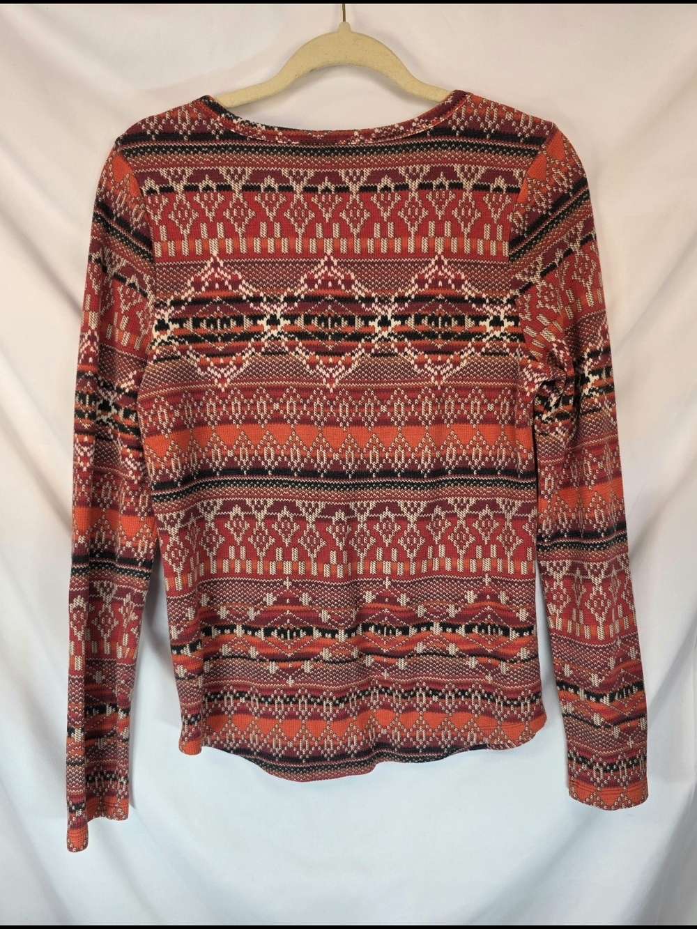 Lucky Brand Women's Aztec Southwestern Geometric Boho Fair Isle Henley Size L - Picture 6 of 6
